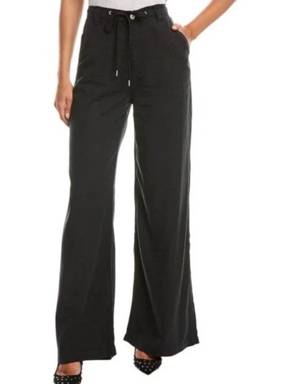 NWOT Hudson Collection High Rise Tie Waist Wide Leg Relaxed Black Pants Size 32